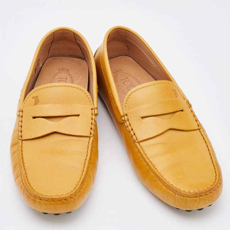 Pre Owned Tod's Mustard Yellow Leather Penny Loafers Size 41