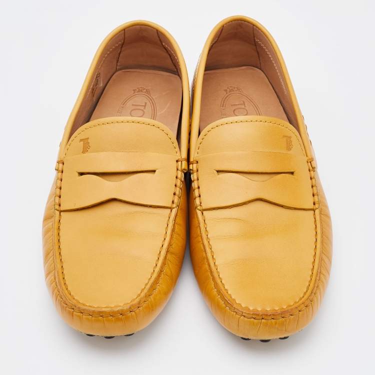 Pre Owned Tod's Mustard Yellow Leather Penny Loafers Size 41