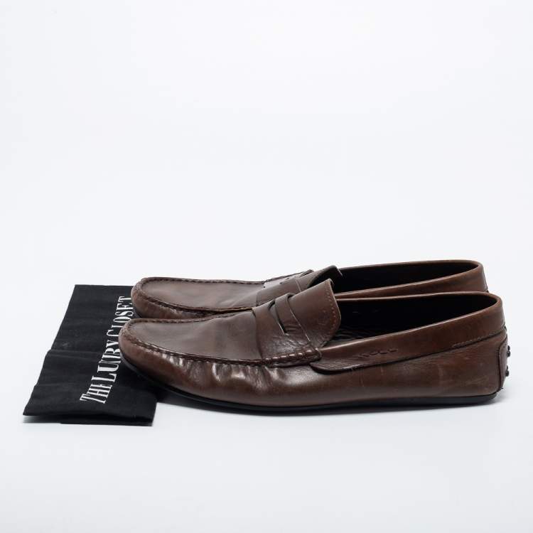 Pre Owned Tods Brown Leather Penny Slip On  Loafers Size 46.5