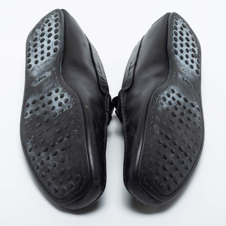 Pre Owned Tod's Black Leather Slip On Loafers Size 46.5
