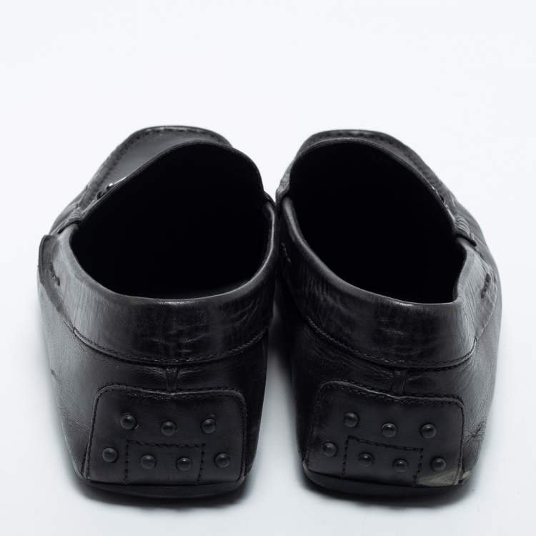 Pre Owned Tod's Black Leather Slip On Loafers Size 46.5