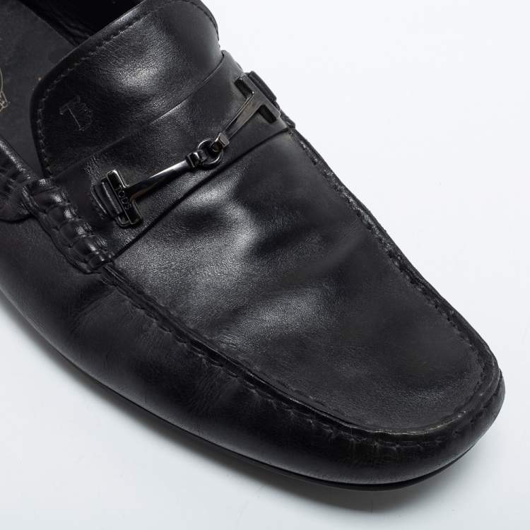 Pre Owned Tod's Black Leather Slip On Loafers Size 46.5