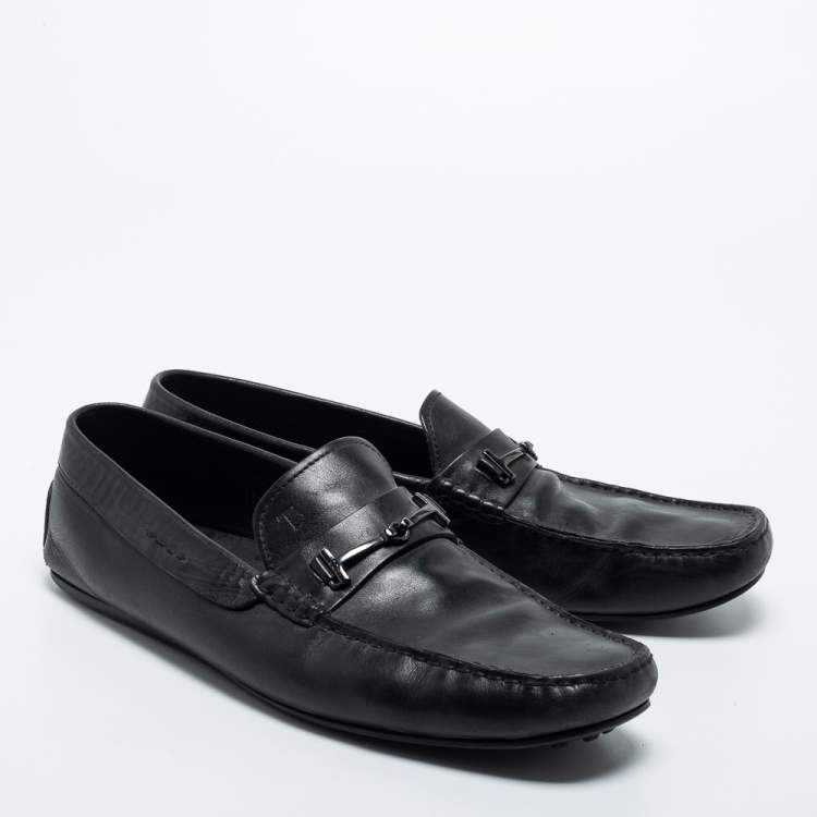 Pre Owned Tod's Black Leather Slip On Loafers Size 46.5