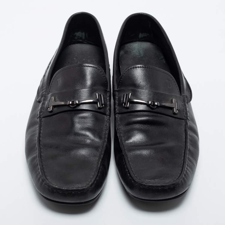 Pre Owned Tod's Black Leather Slip On Loafers Size 46.5