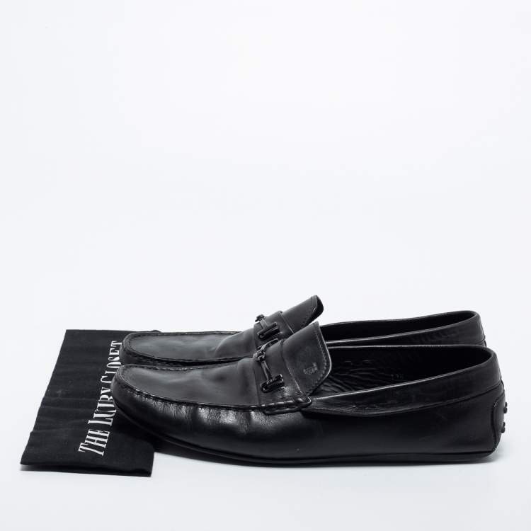 Pre Owned Tod's Black Leather Slip On Loafers Size 46.5