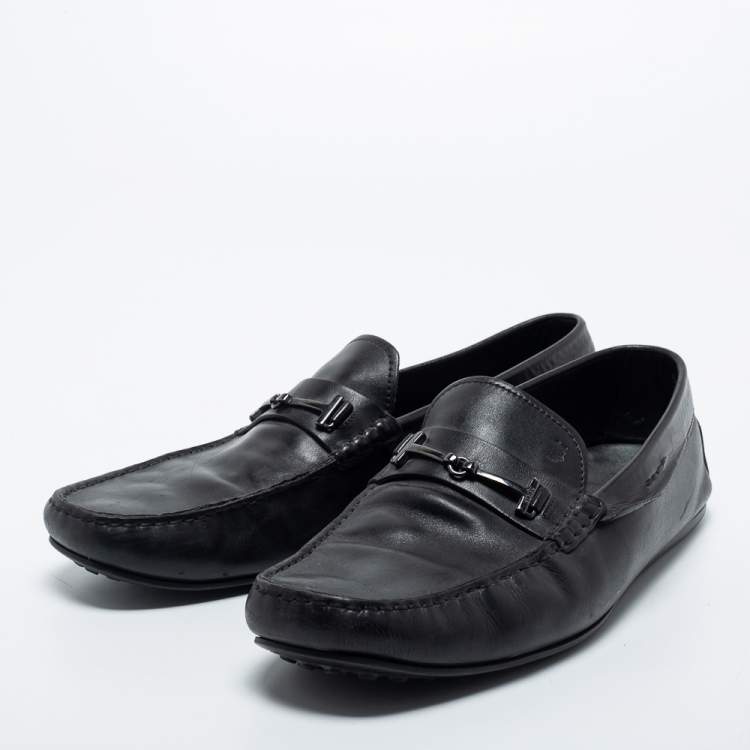 Pre Owned Tod's Black Leather Slip On Loafers Size 46.5