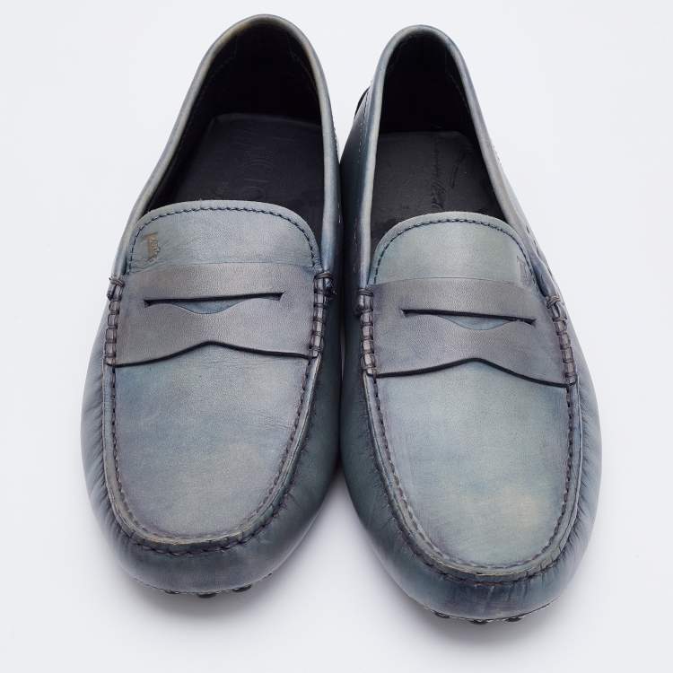 Pre Owned Tod's Grey Two-Tone Leather Slip On Loafers Size 40