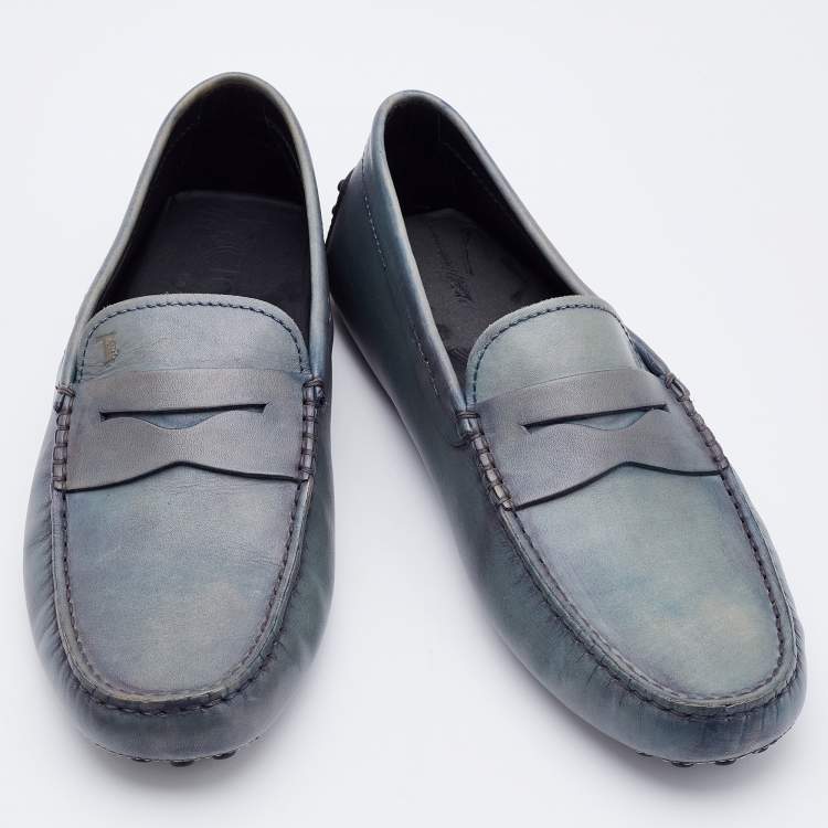 Pre Owned Tod's Grey Two-Tone Leather Slip On Loafers Size 40