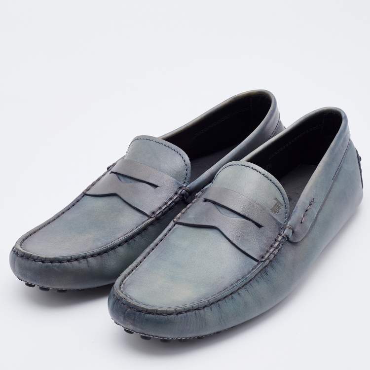 Pre Owned Tod's Grey Two-Tone Leather Slip On Loafers Size 40