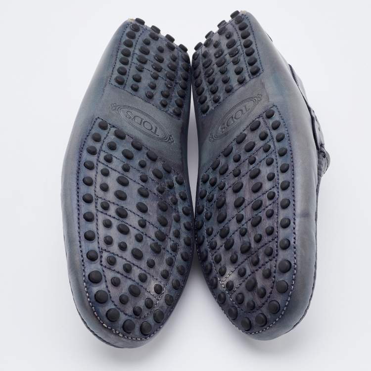Pre Owned Tod's Grey Two-Tone Leather Slip On Loafers Size 40