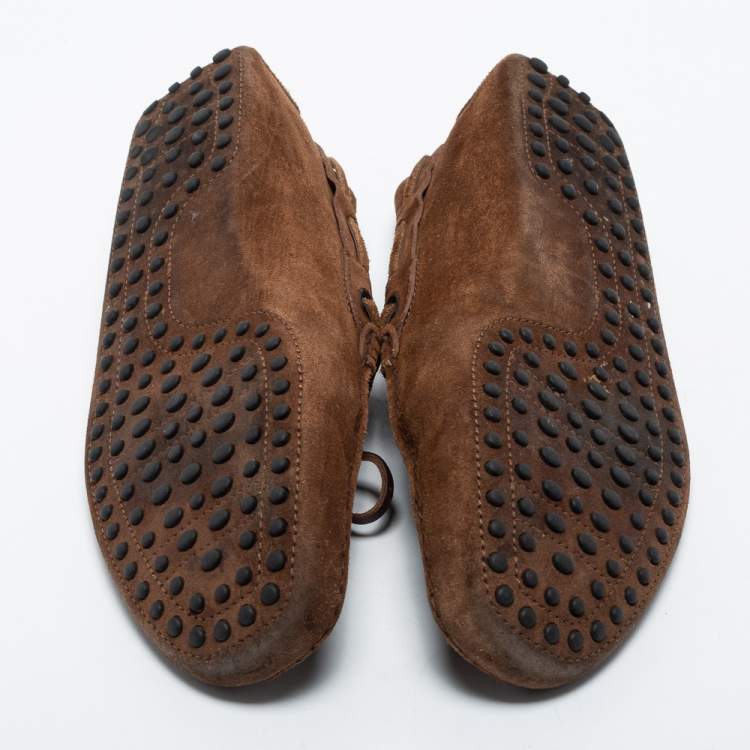 Pre Owned Tod's Brown Suede Bow Slip On Loafers Size 42.5