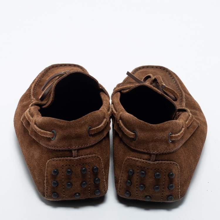 Pre Owned Tod's Brown Suede Bow Slip On Loafers Size 42.5