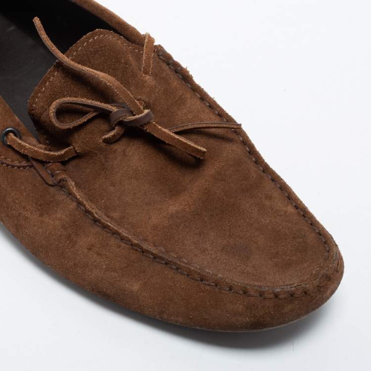 Pre Owned Tod's Brown Suede Bow Slip On Loafers Size 42.5