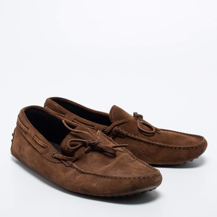 Pre Owned Tod's Brown Suede Bow Slip On Loafers Size 42.5