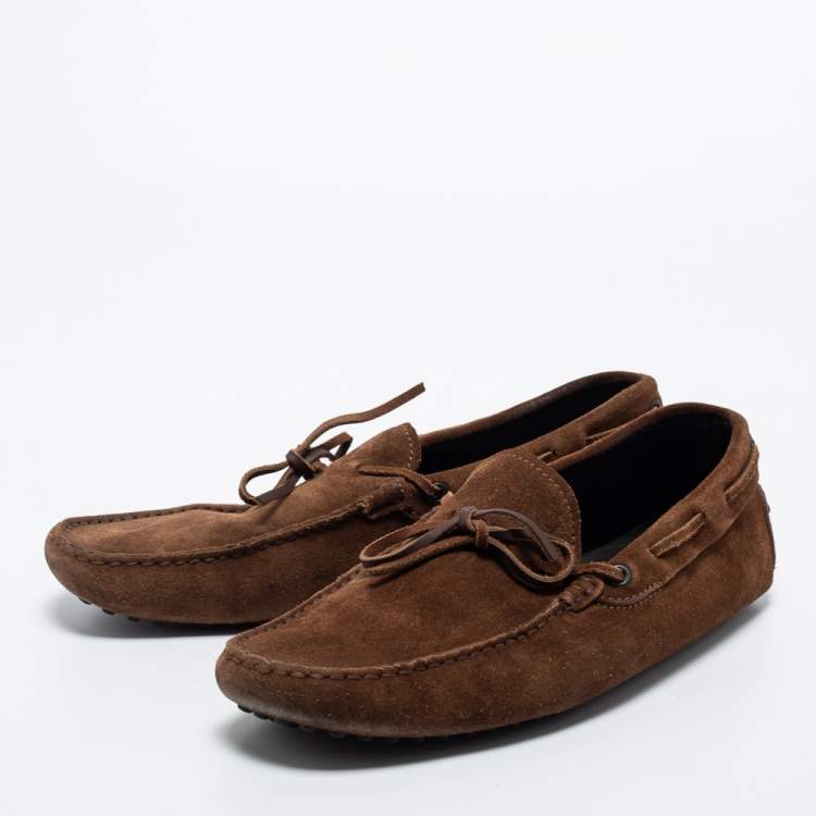 Pre Owned Tod's Brown Suede Bow Slip On Loafers Size 42.5