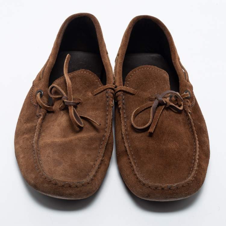 Pre Owned Tod's Brown Suede Bow Slip On Loafers Size 42.5