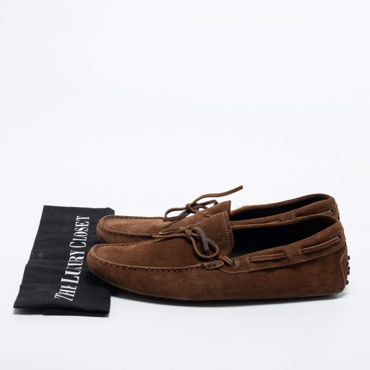 Pre Owned Tod's Brown Suede Bow Slip On Loafers Size 42.5