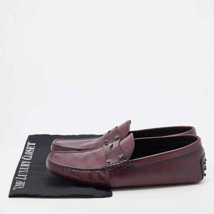 Pre Owned Tod's Burgundy Leather Slip On Loafers Size 41.5