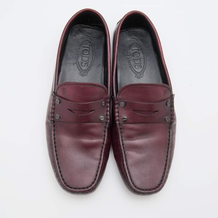 Pre Owned Tod's Burgundy Leather Slip On Loafers Size 41.5