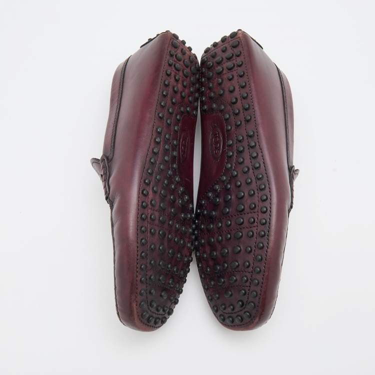 Pre Owned Tod's Burgundy Leather Slip On Loafers Size 41.5