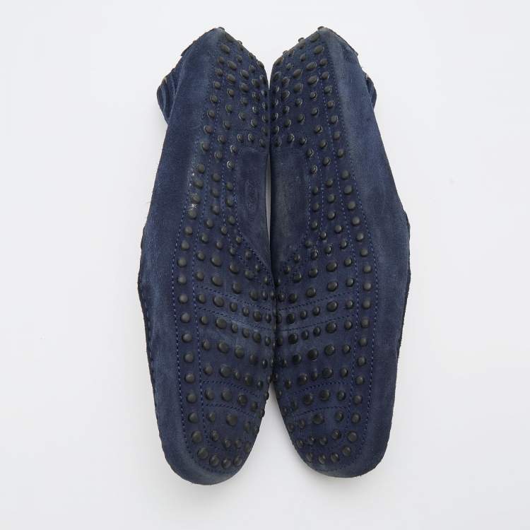 Pre Owned Tod's Navy Blue Suede Bow Slip On Loafers Size 45.5