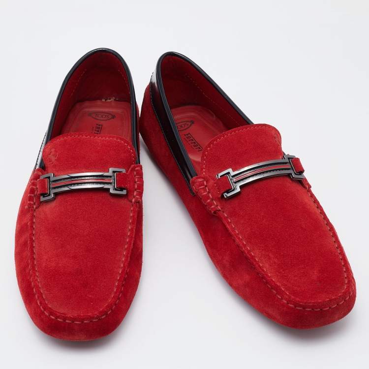 مملوكة مسبقًا Tod's For Ferrari Red/Black Suede Slip On Loafers Size 44