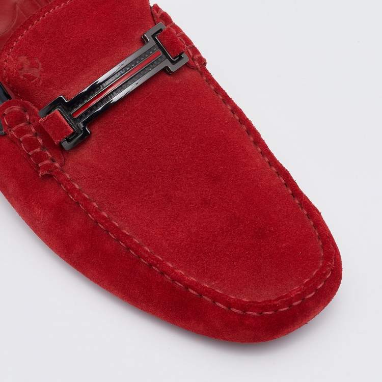 مملوكة مسبقًا Tod's For Ferrari Red/Black Suede Slip On Loafers Size 44