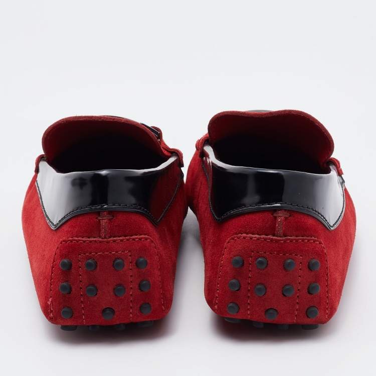 مملوكة مسبقًا Tod's For Ferrari Red/Black Suede Slip On Loafers Size 44