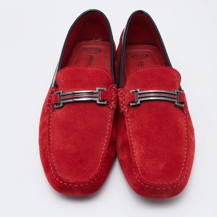 مملوكة مسبقًا Tod's For Ferrari Red/Black Suede Slip On Loafers Size 44