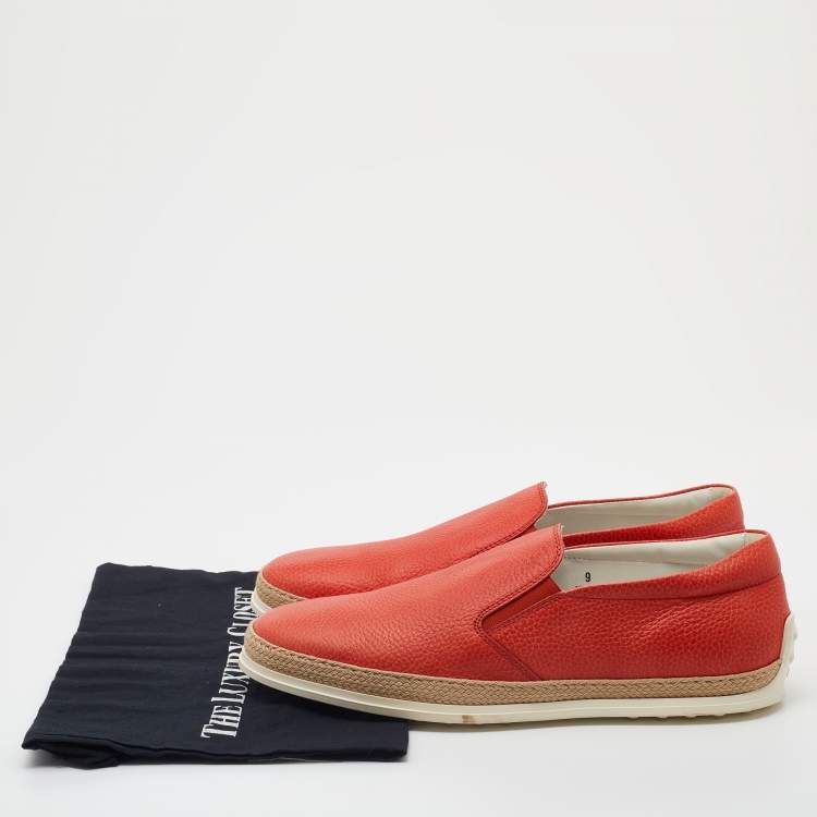 Pre Owned Tod's Orange Leather Classic Espadrille Slip On Sneakers Size 43