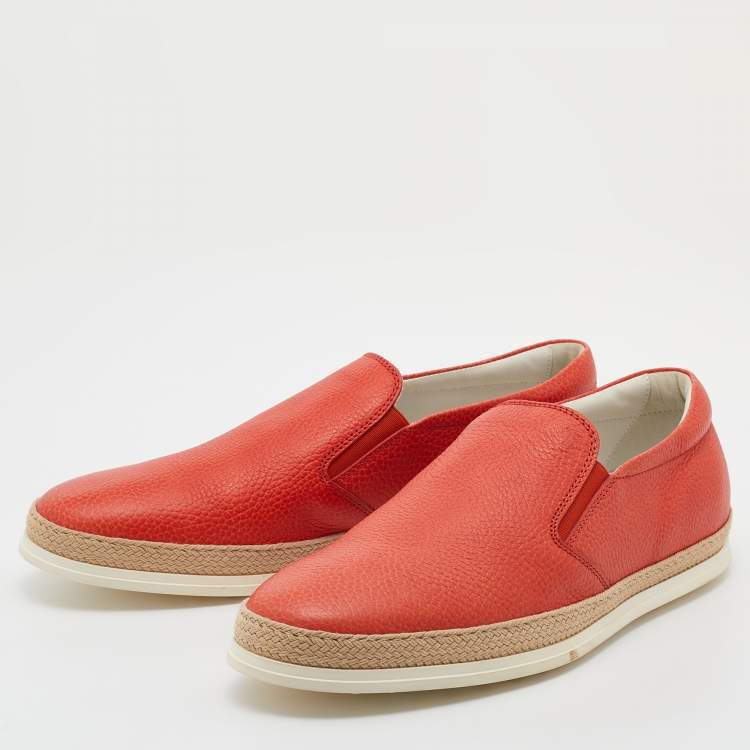 Pre Owned Tod's Orange Leather Classic Espadrille Slip On Sneakers Size 43