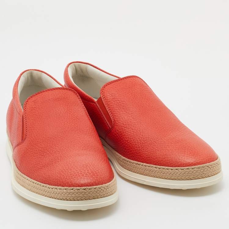 Pre Owned Tod's Orange Leather Classic Espadrille Slip On Sneakers Size 43