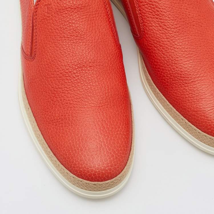 Pre Owned Tod's Orange Leather Classic Espadrille Slip On Sneakers Size 43