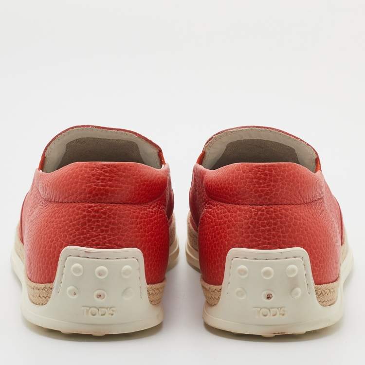 Pre Owned Tod's Orange Leather Classic Espadrille Slip On Sneakers Size 43