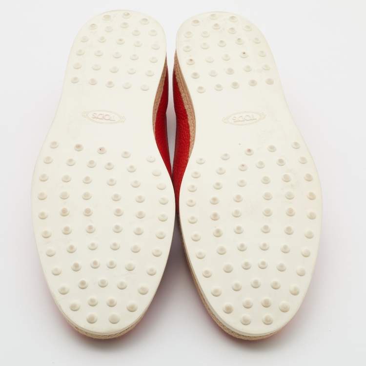 Pre Owned Tod's Orange Leather Classic Espadrille Slip On Sneakers Size 43