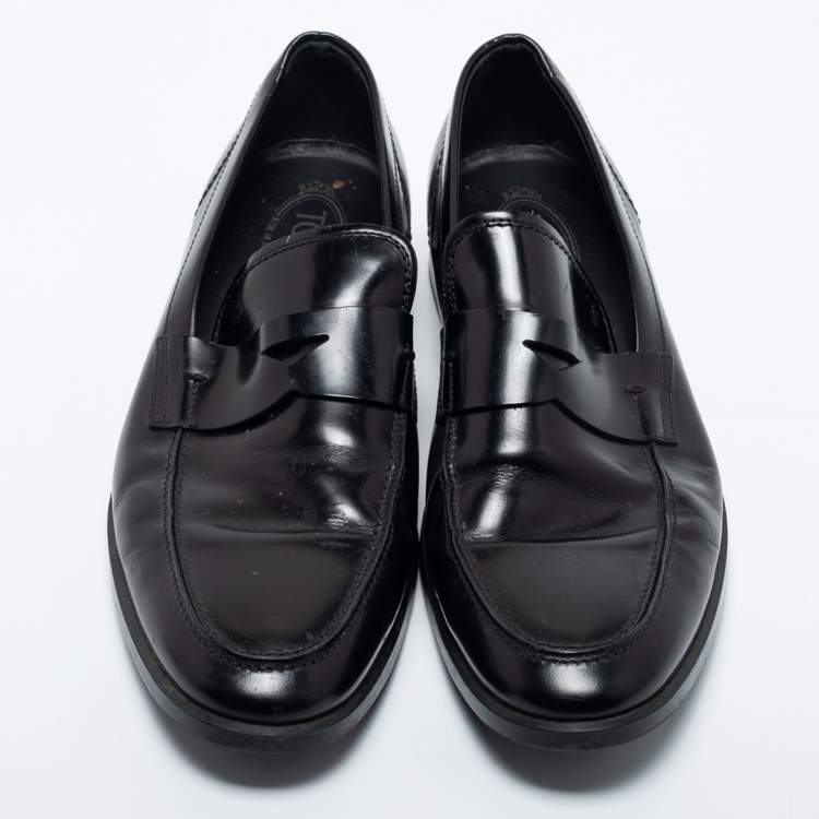 Pre Owned Tod's Black Leather Penny Loafers Size 43