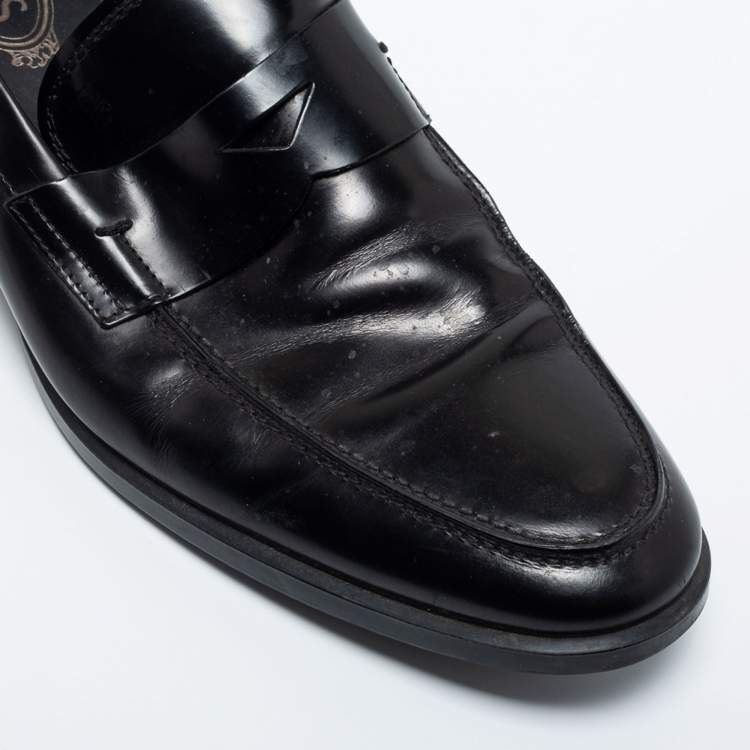 Pre Owned Tod's Black Leather Penny Loafers Size 43