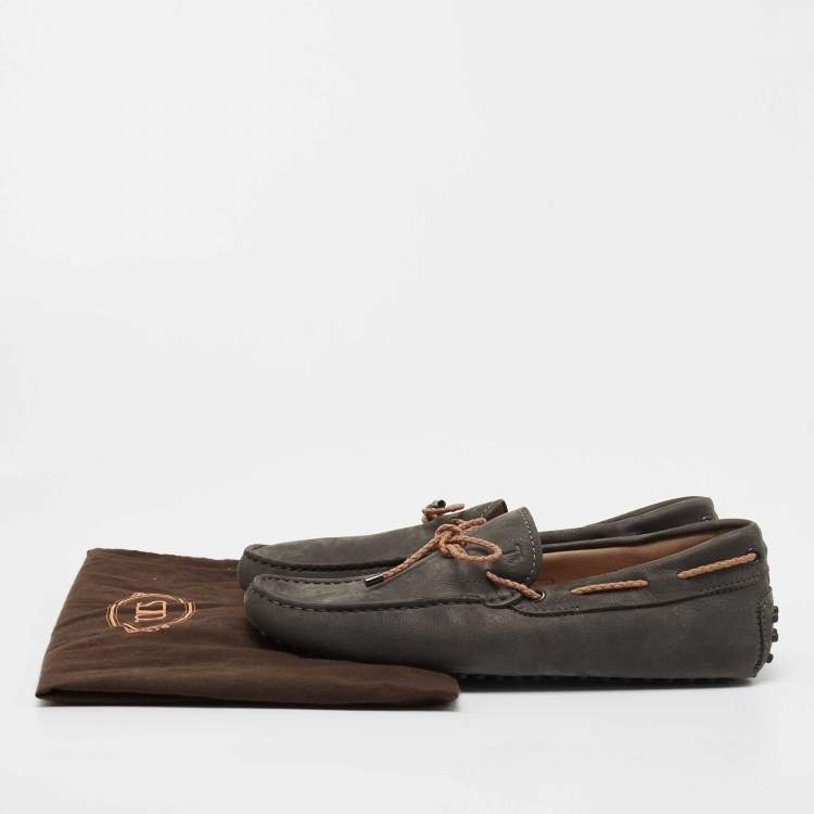 Pre Owned Tod's Grey Suede City Gommino Bow Loafers Size 41