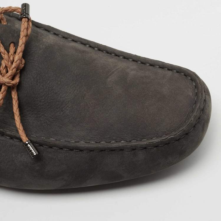 Pre Owned Tod's Grey Suede City Gommino Bow Loafers Size 41