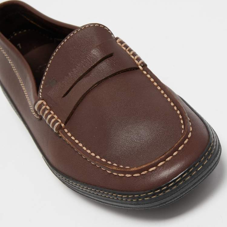 Pre Owned Tod's Dark Brown Leather Penny Loafers Size 41