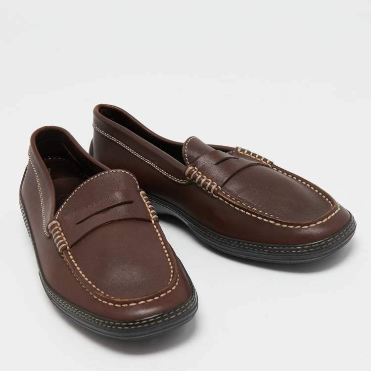 Pre Owned Tod's Dark Brown Leather Penny Loafers Size 41