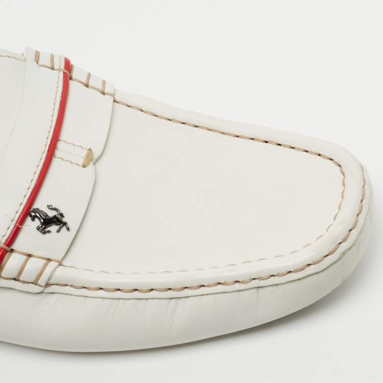 Pre Owned Tod's for Ferrari White Leather Slip On Loafers Size 40