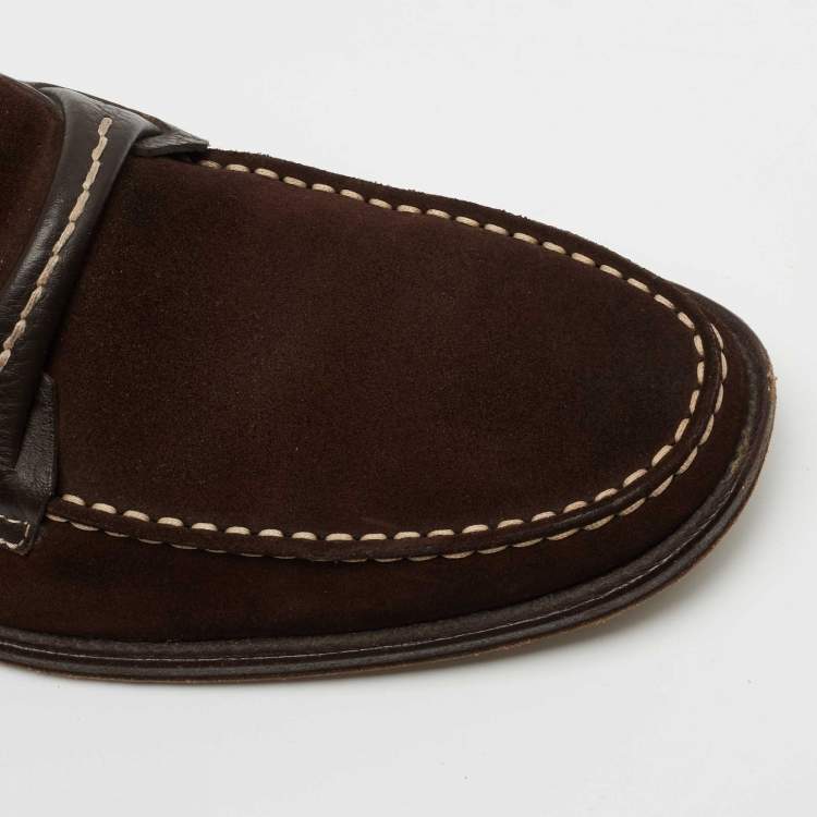 Pre Owned Tod's Brown Suede Slip On Loafers Size 39.5