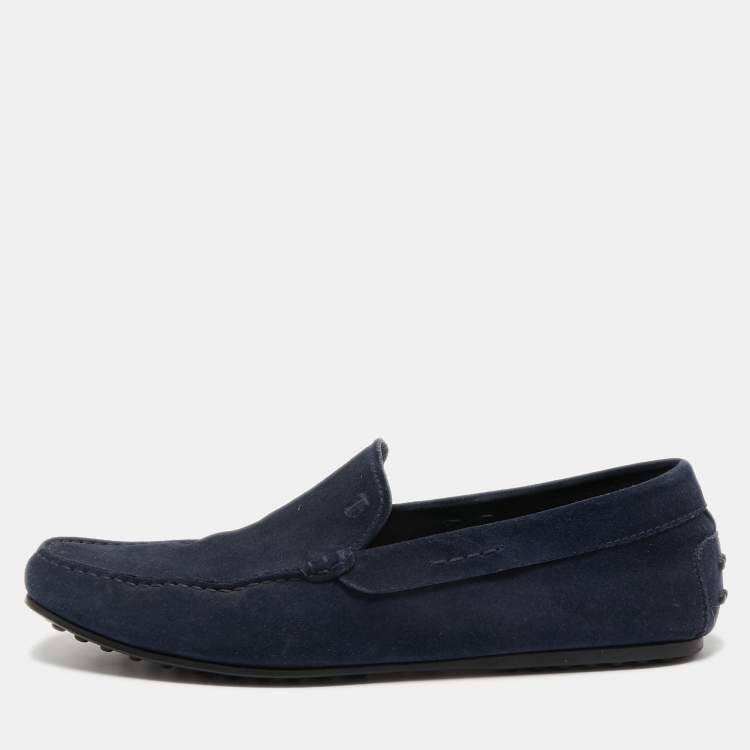 Pre Owned Tod's Navy Blue Suede Slip On Loafers Size 44.5