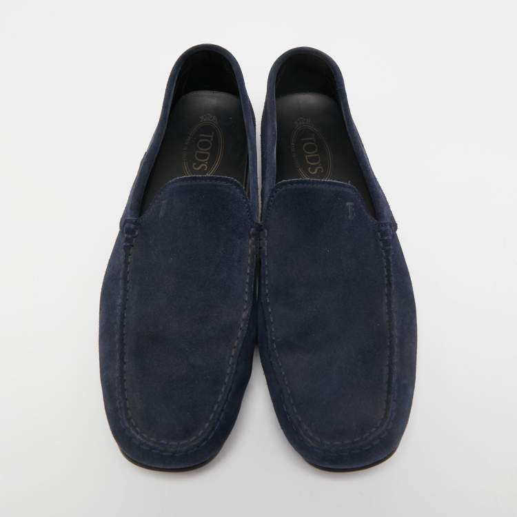 Pre Owned Tod's Navy Blue Suede Slip On Loafers Size 44.5
