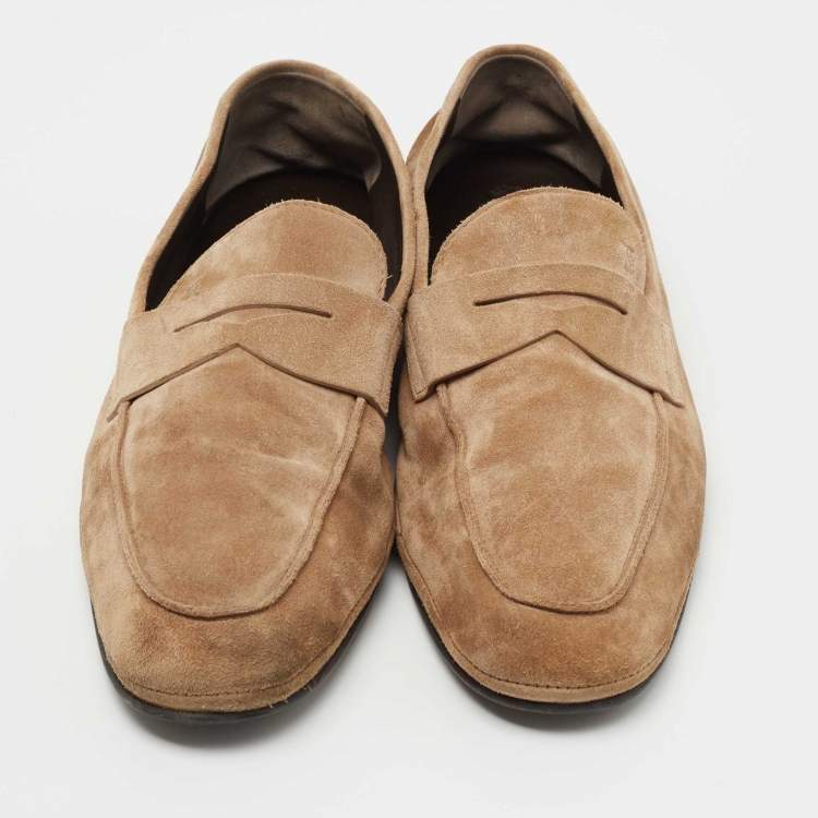 Pre Owned Tod's Beige Suede Penny Loafers Size 44.5