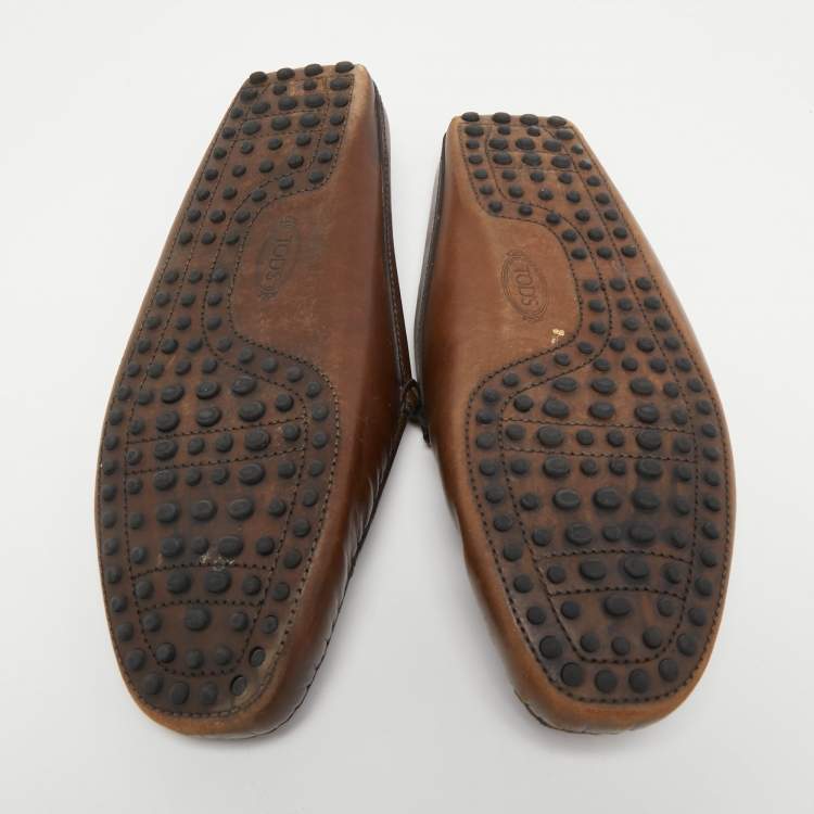 Pre Owned Tod's Brown Leather Flat Loafer Mules Size 42.5