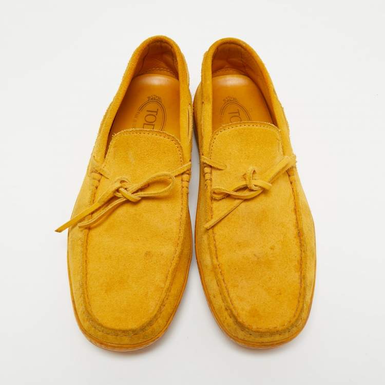 Pre Owned Tod's Yellow Suede Slip On Loafers Size 42.5