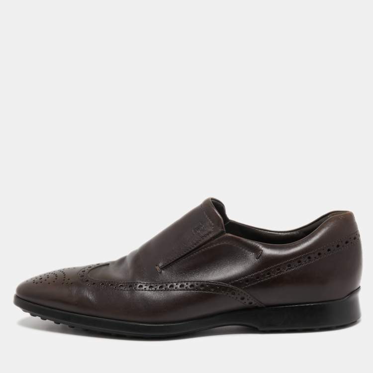 Pre Owned Tod's Brown Brogue Leather Slip On Loafers Size 43