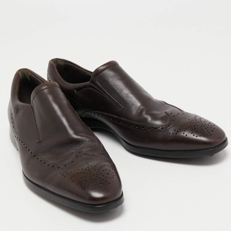 Pre Owned Tod's Brown Brogue Leather Slip On Loafers Size 43